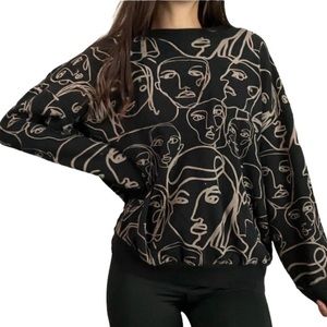 Forever 21 Abstract Line Drawing Faces Sweatshirt